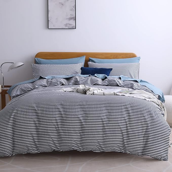 JELLYMONI 100% Natural Cotton 3pcs Striped Duvet Cover Sets, by JELLYMONI