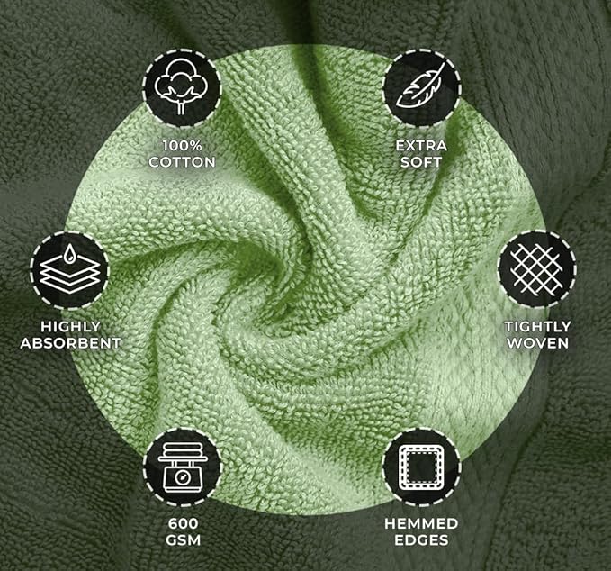 Avalon Towels Luxury 8 Piece Sage Green Towels Set, 2 Bath Towels, 2 Hand - Image 5