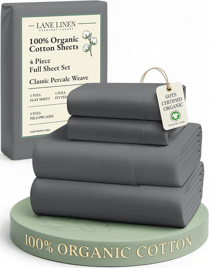 LANE LINEN 100% Organic Cotton Full Size Sheets, Hotel Like Crisp Percale Low by LaneLinen