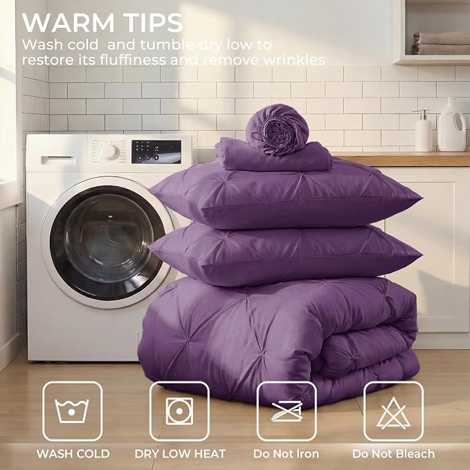 Sasttie Twin Comforter Set, 5-Piece Bed in a Bag, Pintuck Bedding Sets - Image 9