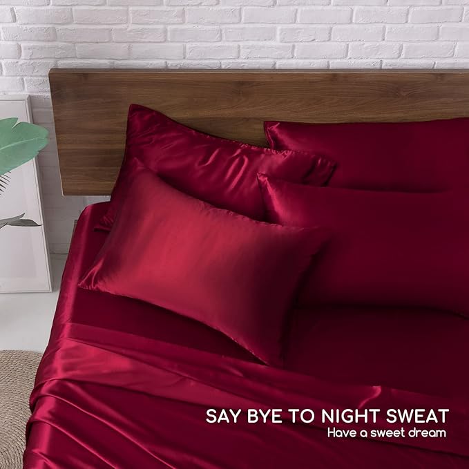 MR&HM Satin Bed Sheets, Queen Size Sheets Set - Image 6