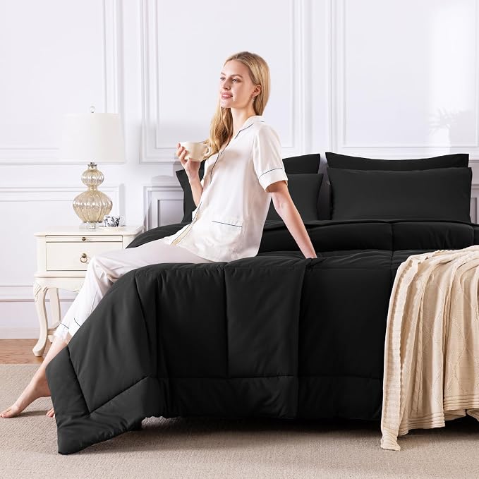 CozyLux Oversized King Comforter Sets Black, 7 Pieces Bed in a Bag, Ultra-Soft - Image 7