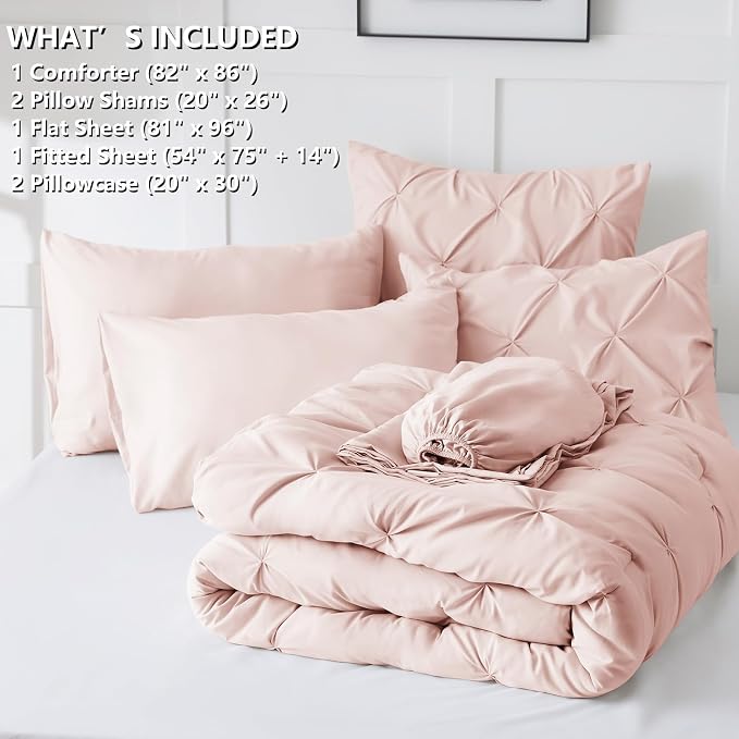 HIMEET Pintuck Bed in a Bag, 7 Pieces Full Size Comforter Set Blush Pink - Image 8