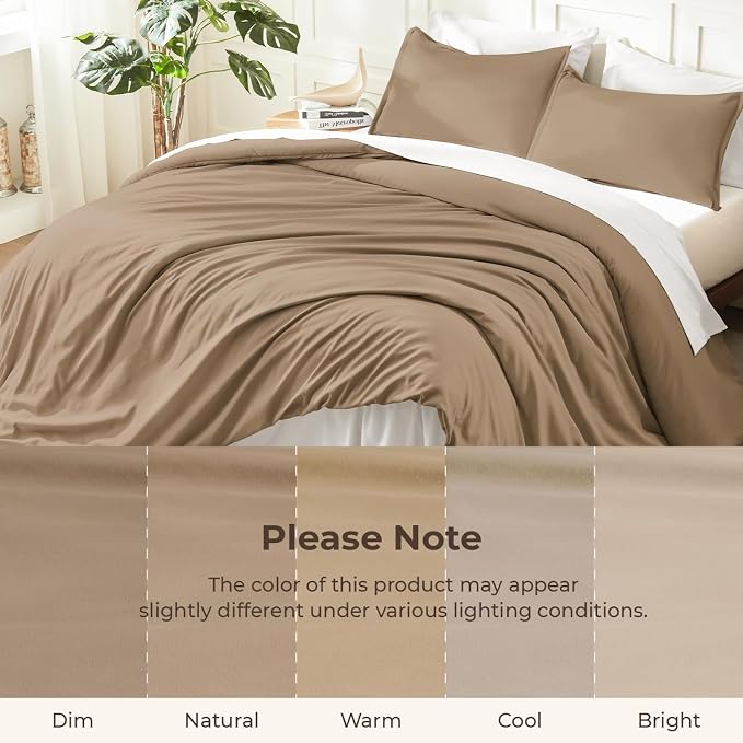Litanika Taupe Comforter Set Full Size, 3 Pieces Solid Bedding Comforter Set - Image 8