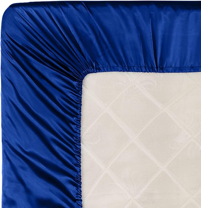 Homiest Royal Blue Satin Fitted Sheet King Size, Deep Pocket, Luxury & Ultra - Image 6