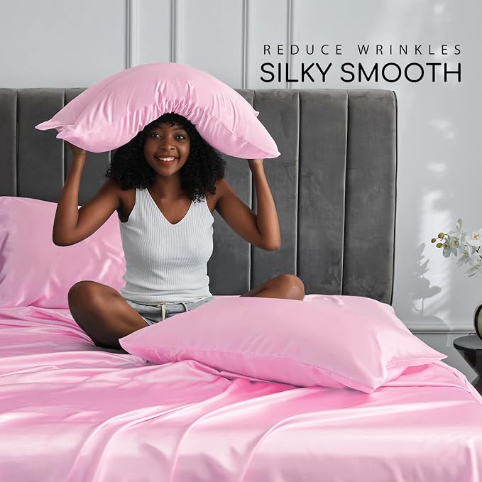 MR&HM Satin Bed Sheets, Queen Size Sheets Set - Image 3