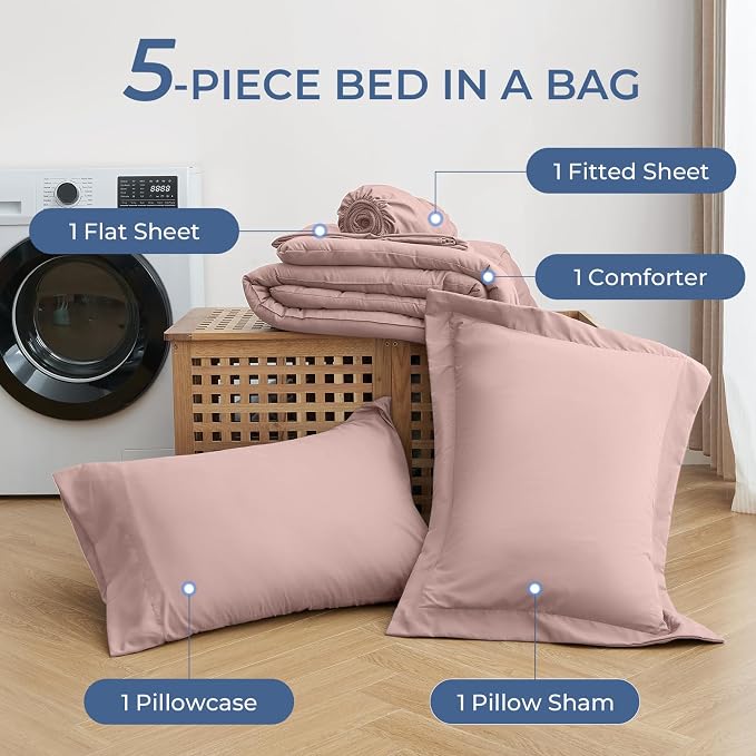 Sasttie Twin Comforter Set, 5 Pieces Bed in a Bag Twin, Complete Bedding Set - Image 6