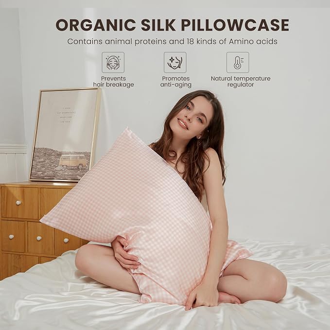THXSILK Pink Plaid Style 6A+ Grade Mulberry Silk Pillowcase - Image 3