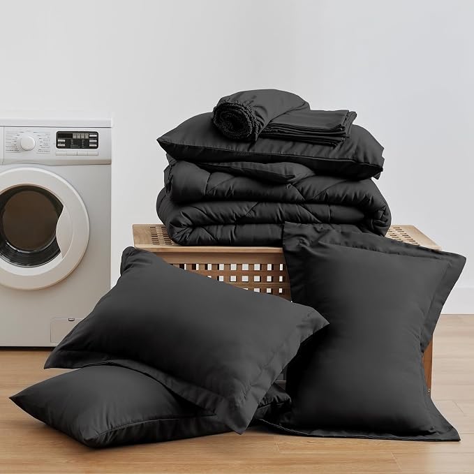 Love's cabin Full Comforter Set Black, 7 Pieces Full Bed in a Bag, All Season - Image 9