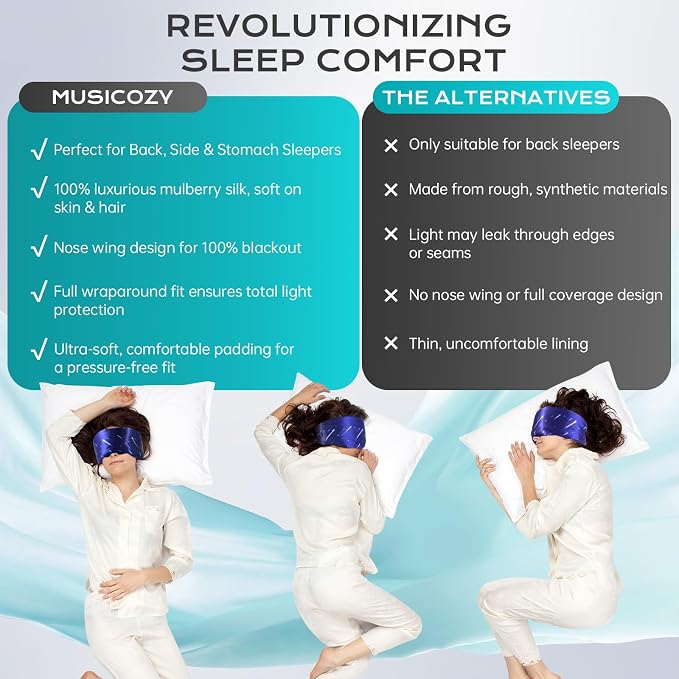 MUSICOZY Silk Sleep Mask for Women Men, Ultra-Soft Mulberry Silk Eye Mask - Image 4
