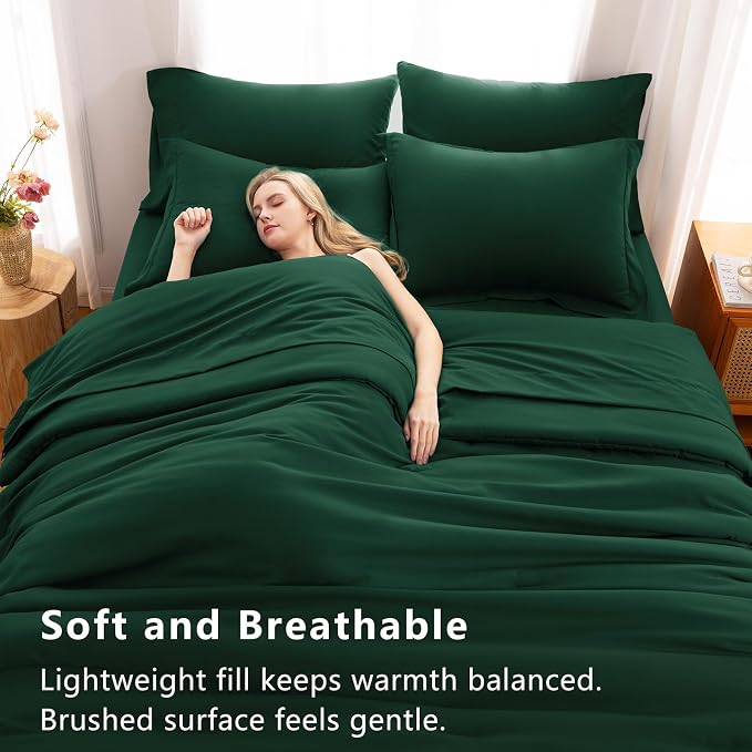 CozyLux King Size Comforter Set Emerald Green, 7 Pieces Bed in a Bag King - Image 5