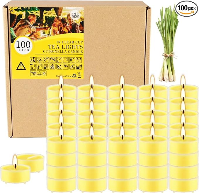 Fclayvts 3.5-Hour 100 Pack Citronella Tealight Candles, Outdoor and Indoor by fclayvts