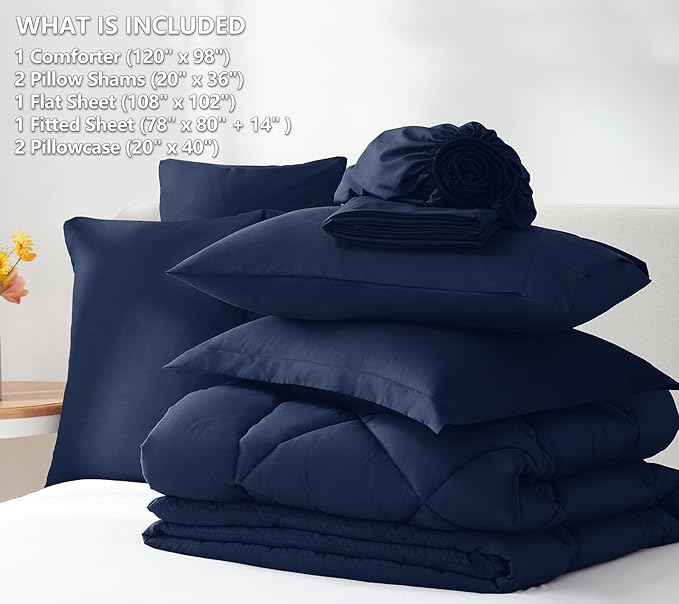 CozyLux Oversized King Comforter Set Navy Blue, 7 Pieces Bed in a Bag Comforter - Image 6