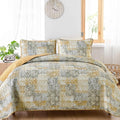 Mybedsoul Yellow Boho Quilt Set King Size 3 Pieces Grey and Yellow Plaid Floral by Mybedsoul