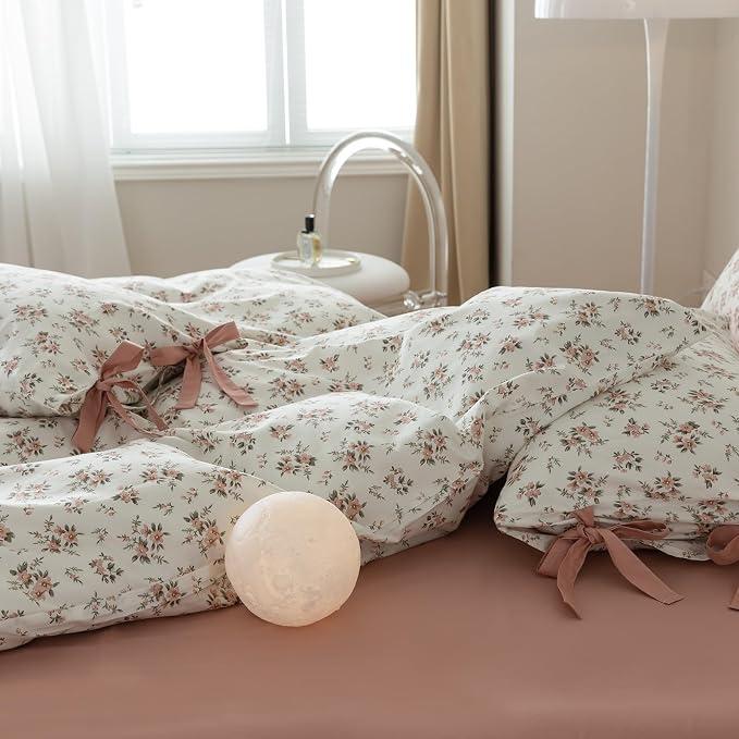 mixinni Vintage Style Girls Pale Pink Flower Pattern Duvet Cover Full Soft - Image 5