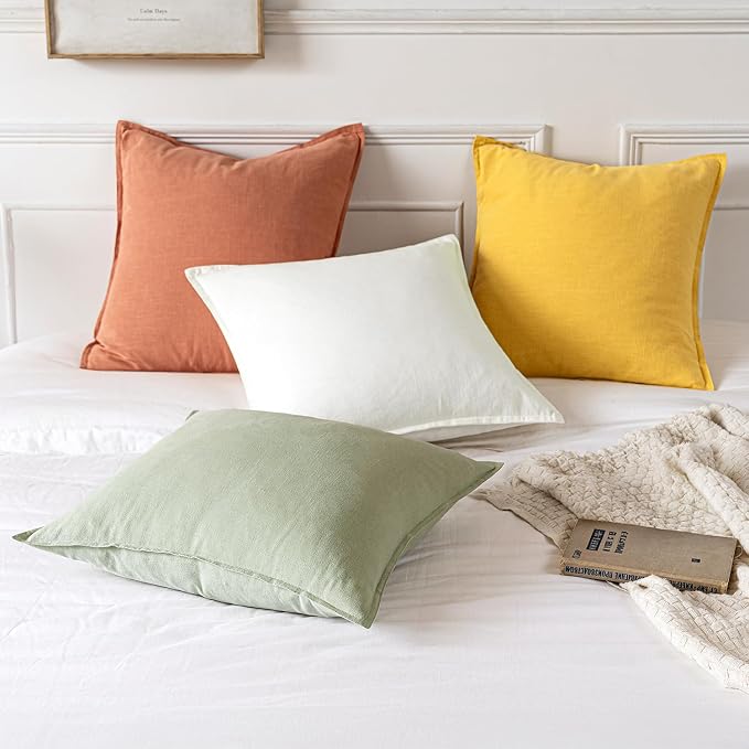 MIULEE Decorative Linen Pillow Covers 18x18 Inch Coral ​Boho Farmhouse​ - Image 5