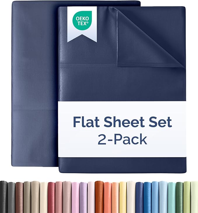 Twin XL Size Flat Sheet -Pack of 2 Top Flat Bed Sheet Only -Ultra-Soft by CGKUnlimited