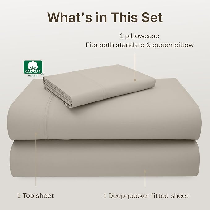 California Design Den Natural 100% Cotton Sheets Twin Size Bed Set - Image 4
