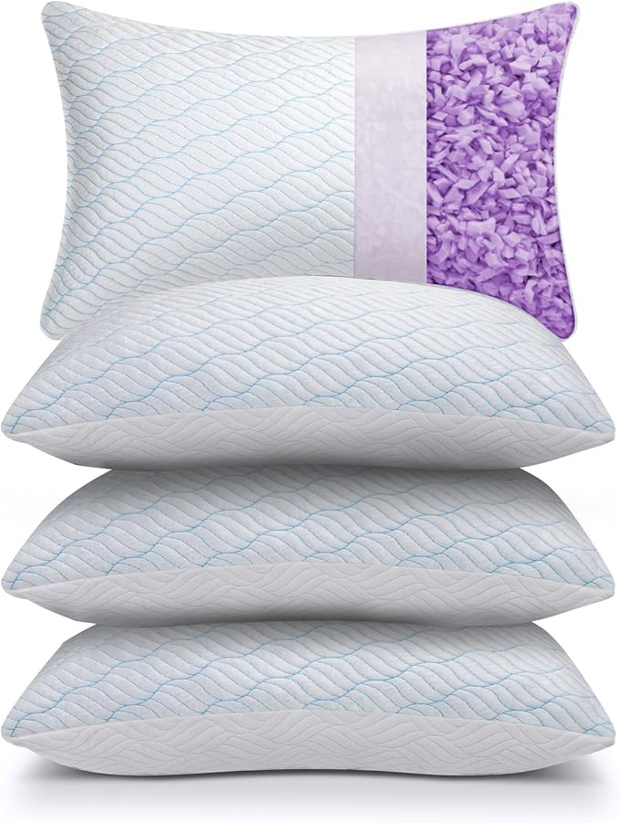 WISHSMILE Cooling Pillows Standard Size Set of 4, Shredded Memory Foam Pillows by WishSmile