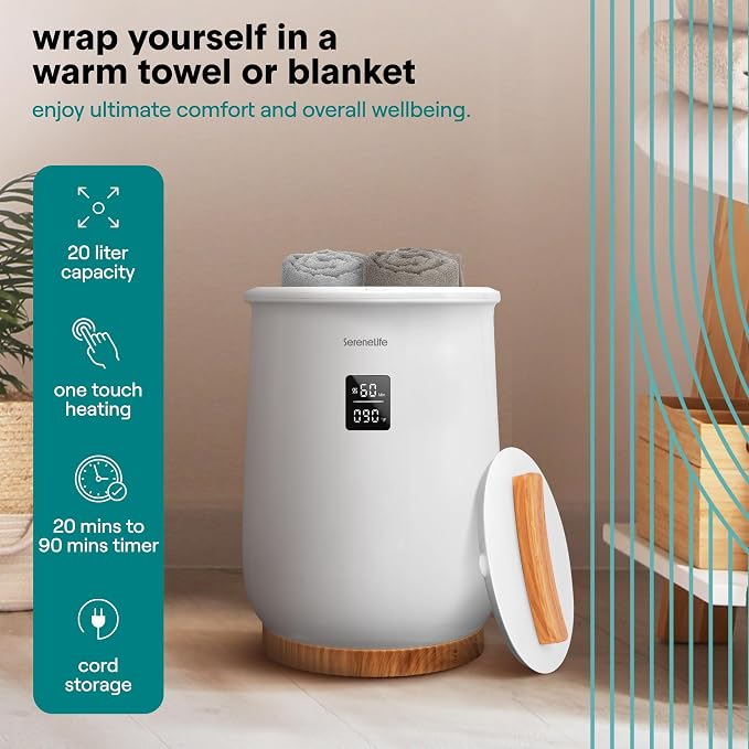 SereneLife Digital Display Bucket Towel Warmers, Luxury Towel Heater Gifts - Image 6