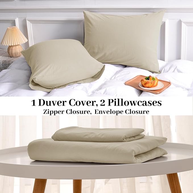NEXHOME PRO Duvet Cover Set 100% Washed Cotton Full Size Linen Feel Textured - Image 8