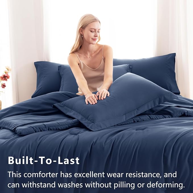 CozyLux Queen Comforter Set Navy Blue, 7 Pieces Bed in a Bag Queen Comforter Set - Image 3