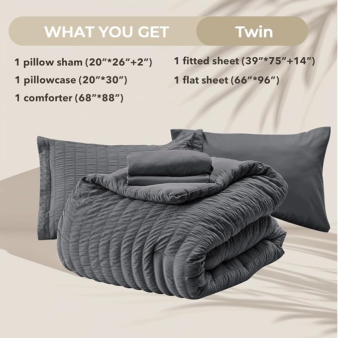 HYMOKEGE Twin Comforter Set Seersucker 5 Pieces, All Season Luxury Bed in a Bag - Image 5