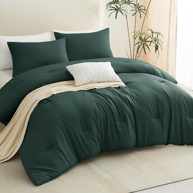 CozyLux Oversized Queen Comforter Set Forest Green, 3 Pieces 98x98 Solid - Image 8