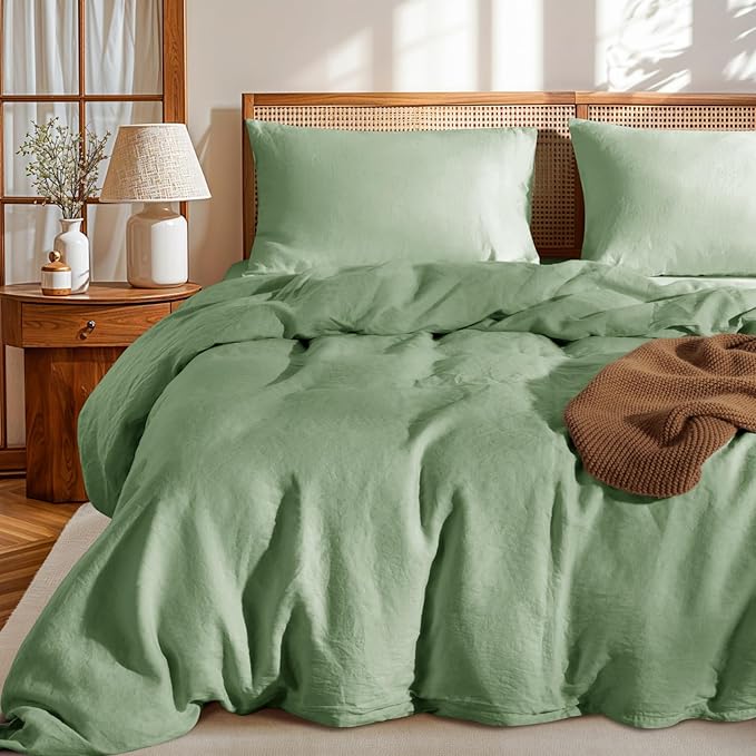 LBRO2M 100% France Linen Duvet Cover Set Cal King Size 3 Pcs Natural Flax by LBRO2MBedding