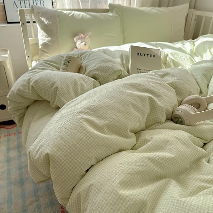 mixinni Green Gingham Duvet Cover Twin Size - Image 7