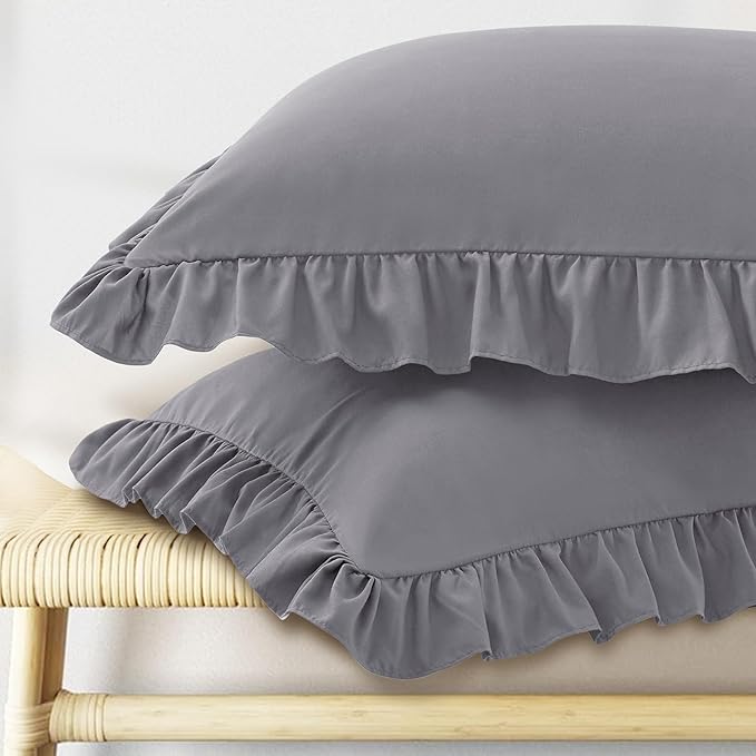 KKJIAF Ruffle Pillow Cases King Size Set of 2, Ruffled Pillow Covers by KKJIAF