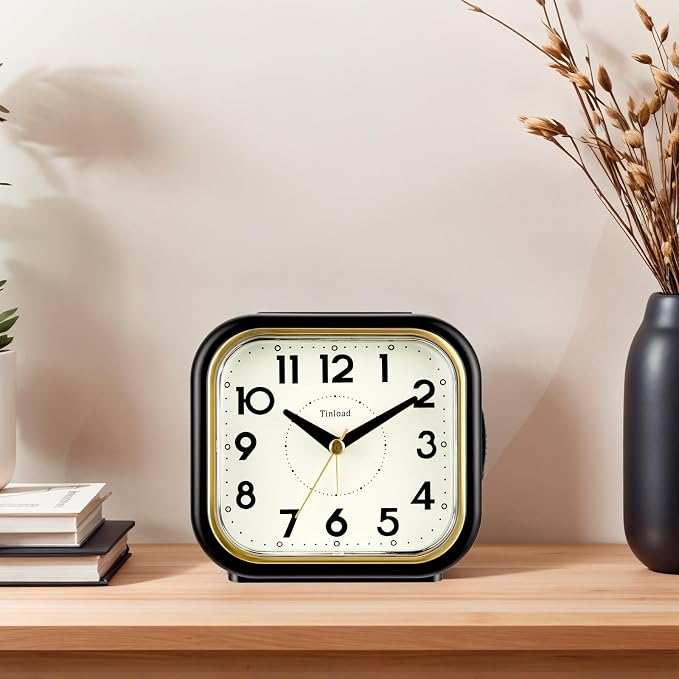 Tinload 4.3" Vintage Retro Analog Alarm Clock, Super Silent Non Ticking Clock - Image 2