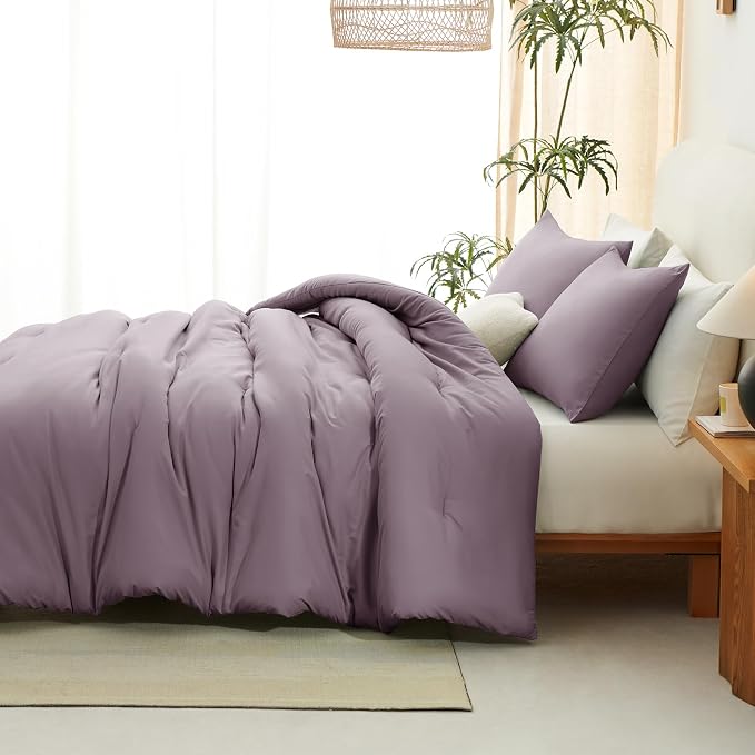 CozyLux Full Size Comforter Set Dusty Purple, 3 Pieces Solid Breathable Bedding - Image 9