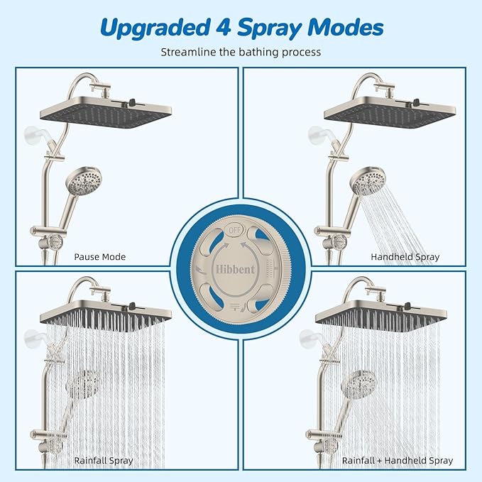 Hibbent cUPC Certified 13'' Shower Head Combo, High Pressure 5 Spray Rainfall - Image 4