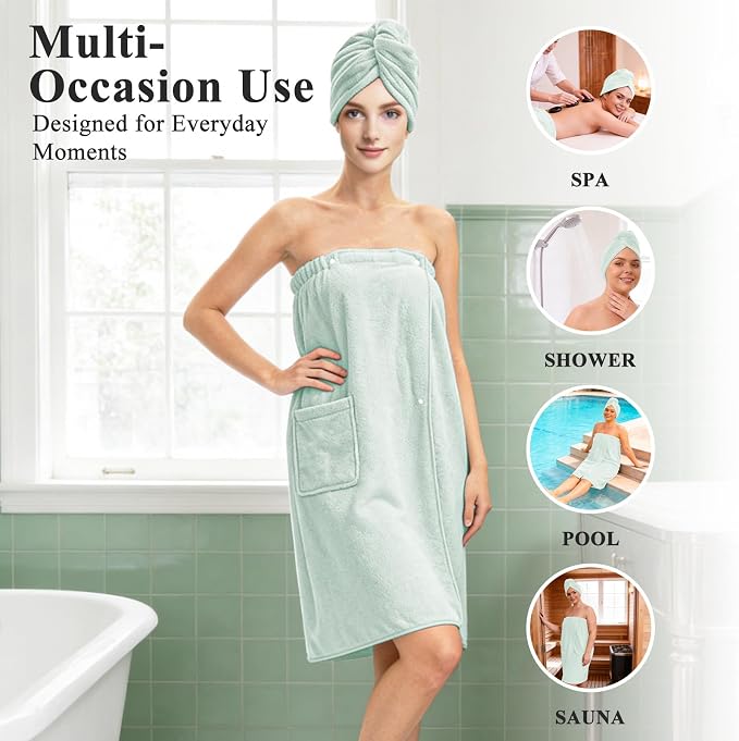 Women’s Adjustable Spa Wrap Towel Set, Microfiber Body Wrap Bathrobe - Image 5