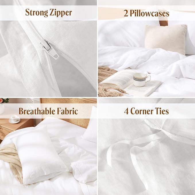 LBRO2M 100% France Linen Duvet Cover Set King Size 3 Pcs Natural Flax Comforter - Image 5