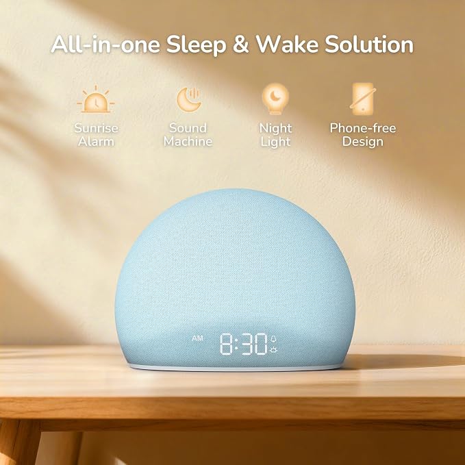 HOUSBAY Sunrise Alarm Clock, 20 Soothing Sleep Aids, Dimmable Display, - Image 2