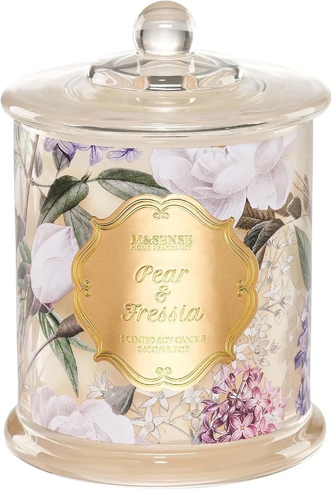 M&SENSE Pear Freesia Spring Natural Soy Wax Candle, 12.7oz 75H Large Jar Slow by MSENSE