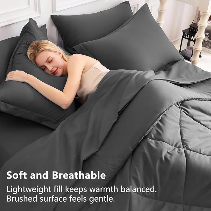 CozyLux Oversized Queen Comforter Set Dark Grey, 7 Pieces Bed in a Bag - Image 3