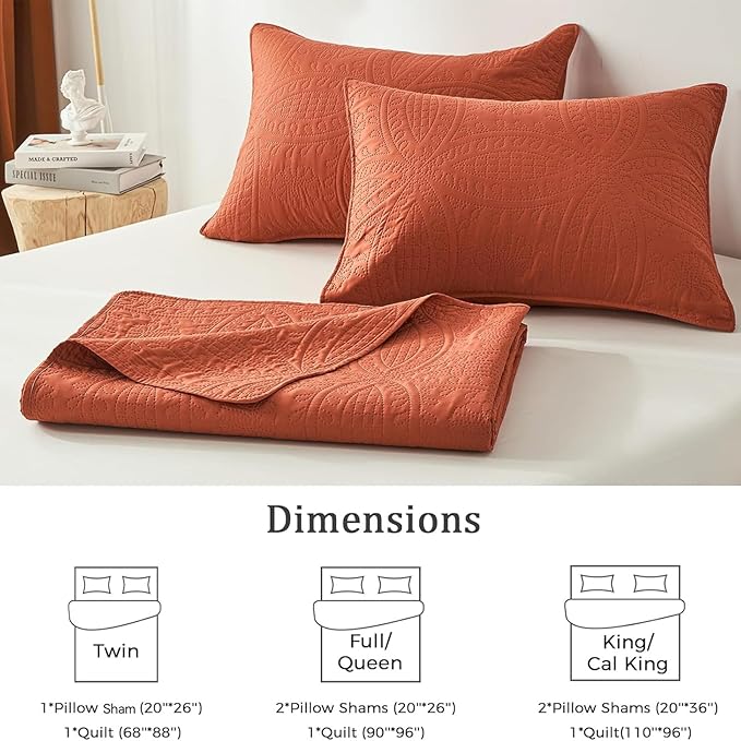 akkialla Twin Quilt Bedding Set, Burnt Orange Ultrasonic Quilt Set, Lightweight - Image 6