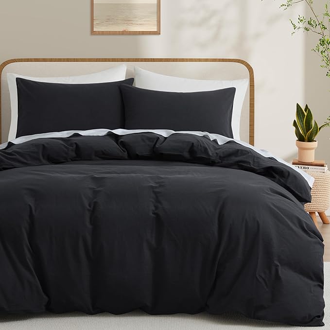 LOVQUE 100% Washed Cotton Duvet Cover Set King Size, Linen Like Natural Bedding by LOVQUE