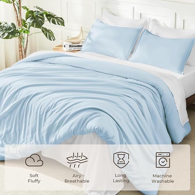 Litanika Comforters Light Blue Full Size, 3 Pieces Lightweight Solid Bedding - Image 3