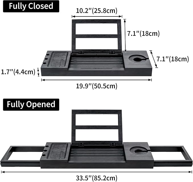 Utoplike Bamboo Bathtub Tray Black, Adjustable Bath Caddy Table - Image 5