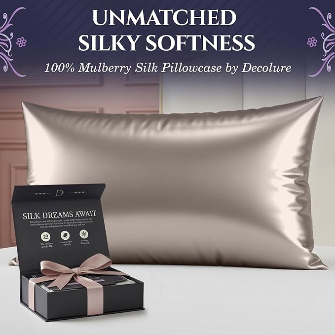 DECOLURE 100% Pure Mulberry Silk Pillow Case Standard Size – High Grade 30 - Image 2