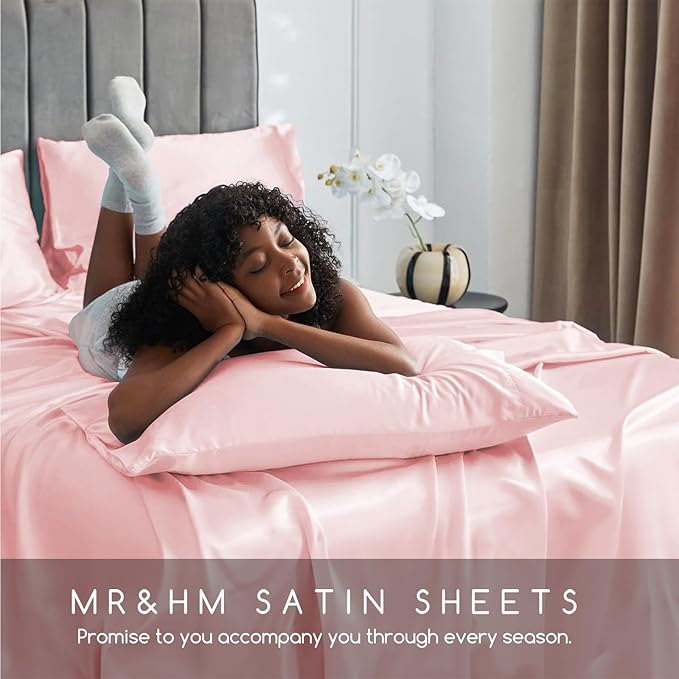 MR&HM Satin Bed Sheets, Queen Size Sheets Set - Image 6