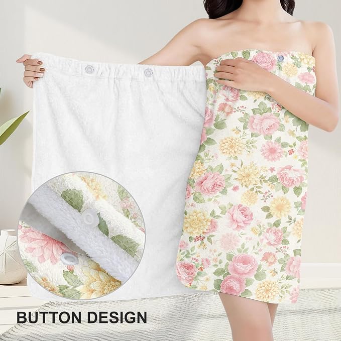 Absorbent Bath Towel Wrap Set for Women, Vintage Flower Print Towel Wrap After - Image 5