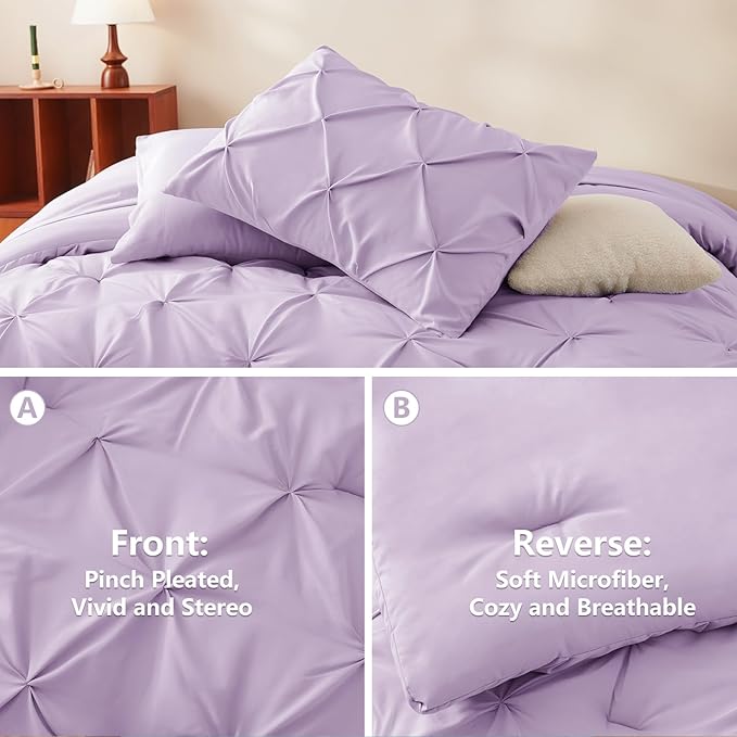 CozyLux Full Size Comforter Sets Lavender, 7 Pieces Bed in A Bag Light Purple - Image 3