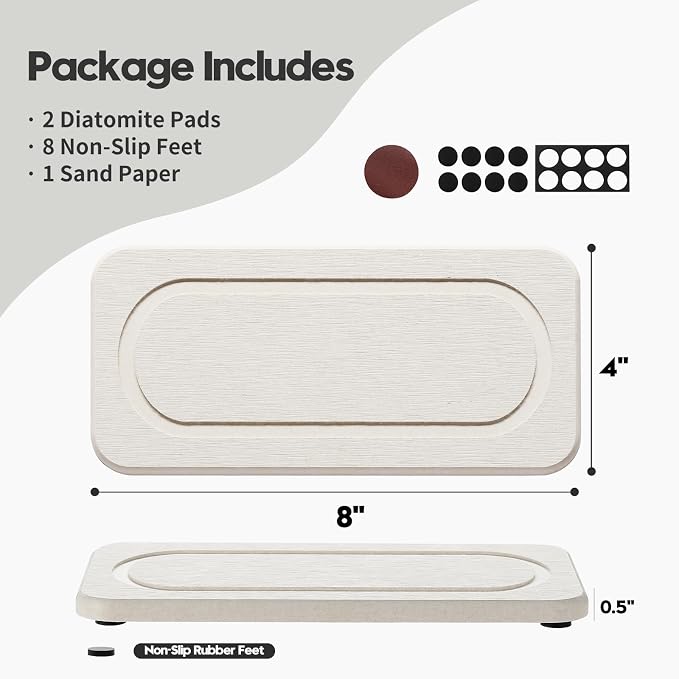 2Pack Diatomite Stone Sink Tray, Water Absorbing Faucet Mat - Image 2