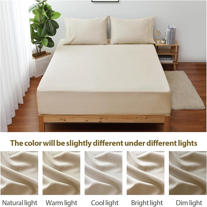 Full Size Fitted Sheet Only Beige, 100% Egyptian Cotton 600 Thread Count - Image 7