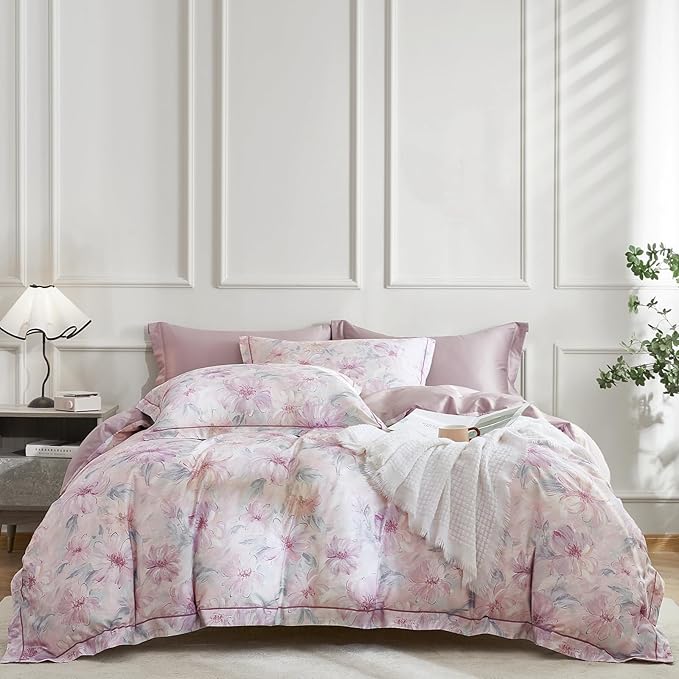 OAITE Duvet Cover Set Queen Size Floral Pattern 600 Thread Count Ultra Soft by OAITE